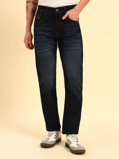 Denim Jeans for Men | Breathable & Soft with Color Fastness Straight Fit Cotton Fabric Solid Pattern Button Closure