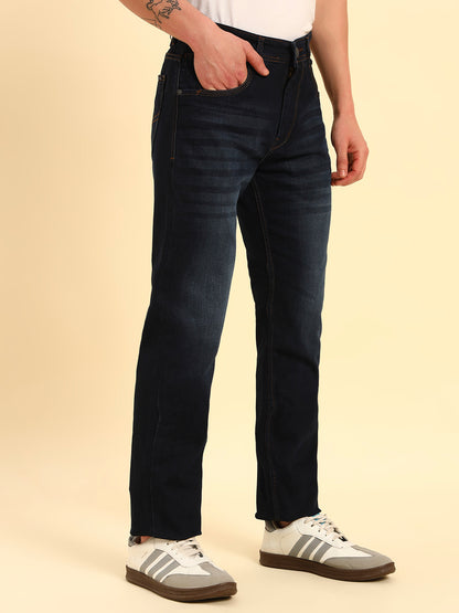 Denim Jeans for Men | Breathable & Soft with Color Fastness Straight Fit Cotton Fabric Solid Pattern Button Closure