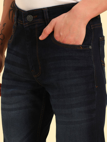 Denim Jeans for Men | Breathable & Soft with Color Fastness Straight Fit Cotton Fabric Solid Pattern Button Closure