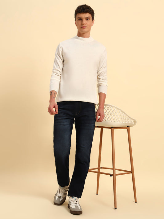 Denim Jeans for Men | Breathable & Soft with Color Fastness Straight Fit Cotton Fabric Solid Pattern Button Closure
