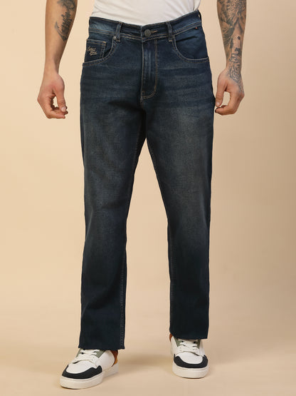 Denim Jeans for Men | Breathable & Soft with Color Fastness Loose Straight Fit Poly Cotton Fabric Solid Pattern Button Closure