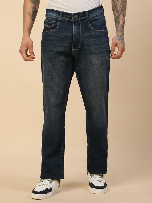 Denim Jeans for Men | Breathable & Soft with Color Fastness Loose Straight Fit Poly Cotton Fabric Solid Pattern Button Closure