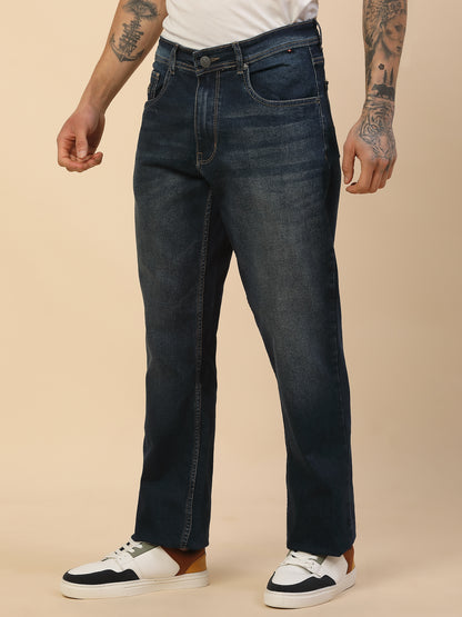 Denim Jeans for Men | Breathable & Soft with Color Fastness Loose Straight Fit Poly Cotton Fabric Solid Pattern Button Closure
