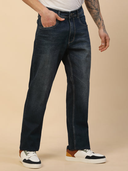 Denim Jeans for Men | Breathable & Soft with Color Fastness Loose Straight Fit Poly Cotton Fabric Solid Pattern Button Closure