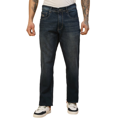Denim Jeans for Men | Breathable & Soft with Color Fastness Loose Straight Fit Poly Cotton Fabric Solid Pattern Button Closure
