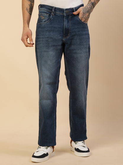 Denim Jeans for Men | Breathable & Soft with Color Fastness Loose Straight Fit Poly Cotton Fabric Solid Pattern Button Closure