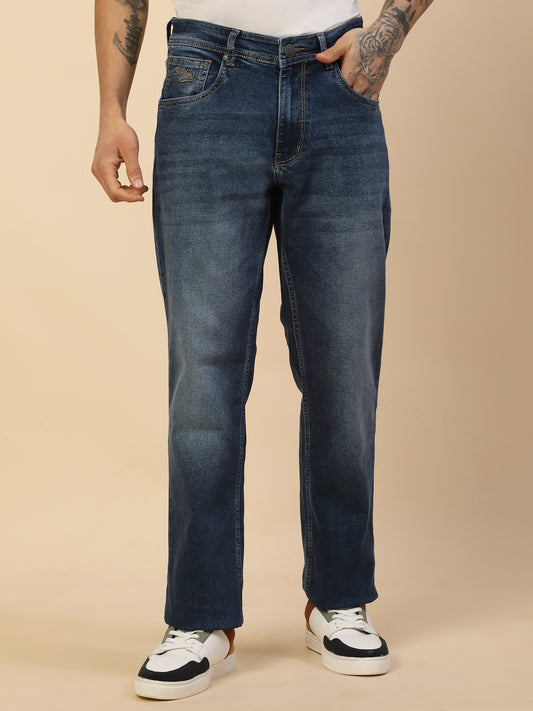 Denim Jeans for Men | Breathable & Soft with Color Fastness Loose Straight Fit Poly Cotton Fabric Solid Pattern Button Closure