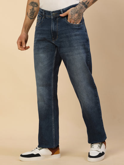 Denim Jeans for Men | Breathable & Soft with Color Fastness Loose Straight Fit Poly Cotton Fabric Solid Pattern Button Closure