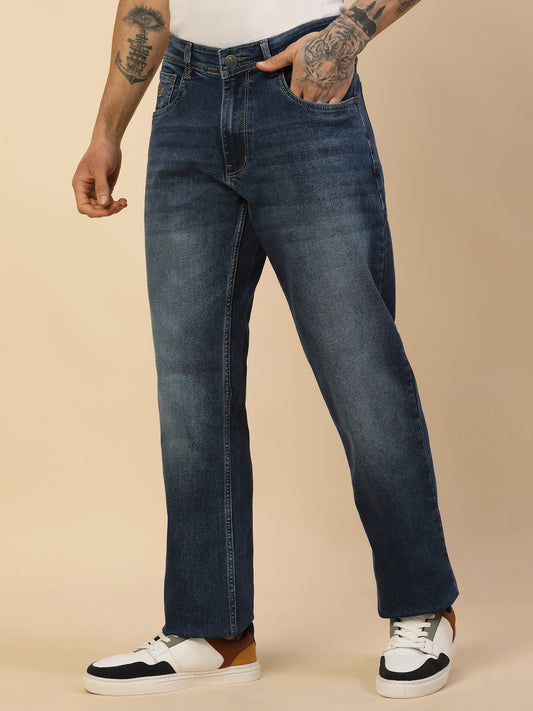 Denim Jeans for Men | Breathable & Soft with Color Fastness Loose Straight Fit Poly Cotton Fabric Solid Pattern Button Closure