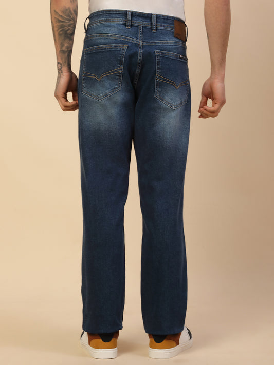 Denim Jeans for Men | Breathable & Soft with Color Fastness Loose Straight Fit Poly Cotton Fabric Solid Pattern Button Closure