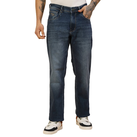 Denim Jeans for Men | Breathable & Soft with Color Fastness Loose Straight Fit Poly Cotton Fabric Solid Pattern Button Closure
