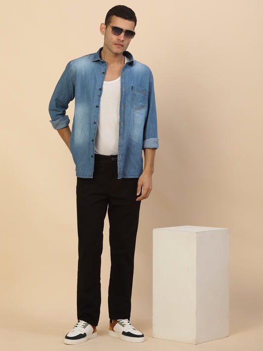 Denim Jeans for Men | Breathable & Soft with Color Fastness Slim Fit Poly Cotton Fabric Solid Pattern Button Closure