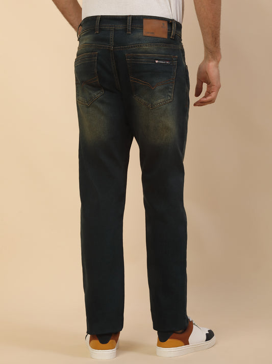 Denim Jeans for Men | Breathable & Soft with Color Fastness Straight Fit Poly Cotton Fabric Solid Pattern Button Closure