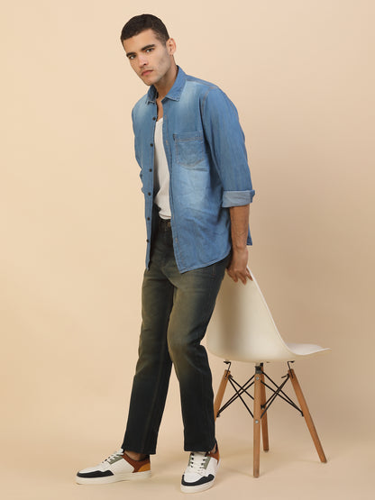 Denim Jeans for Men | Breathable & Soft with Color Fastness Straight Fit Poly Cotton Fabric Solid Pattern Button Closure