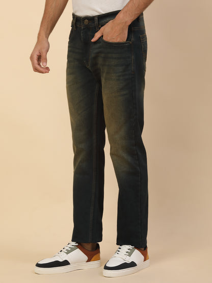 Denim Jeans for Men | Breathable & Soft with Color Fastness Straight Fit Poly Cotton Fabric Solid Pattern Button Closure