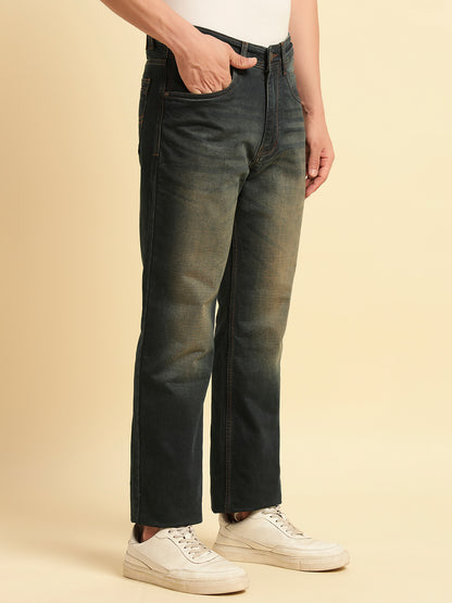 Denim Jeans for Men | Breathable & Soft with Color Fastness Straight Fit Cotton Fabric Solid Pattern Button Closure