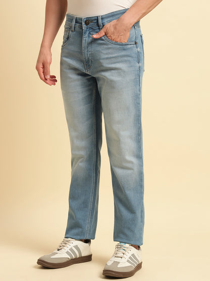 Denim Jeans for Men | Breathable & Soft with Color Fastness Straight Fit Cotton Fabric Solid Pattern Button Closure