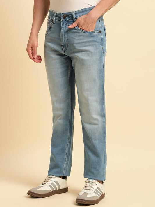 Denim Jeans for Men | Breathable & Soft with Color Fastness Straight Fit Cotton Fabric Solid Pattern Button Closure