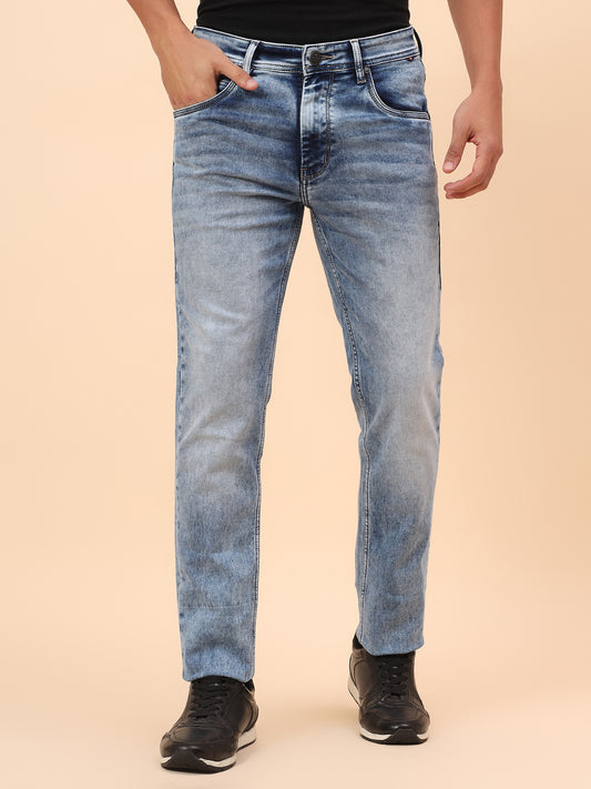 Denim Jeans for Men l Breathable & Soft with Color Fastness Straight Fit Cotton Blend Fabric Solid Pattern Button Closure