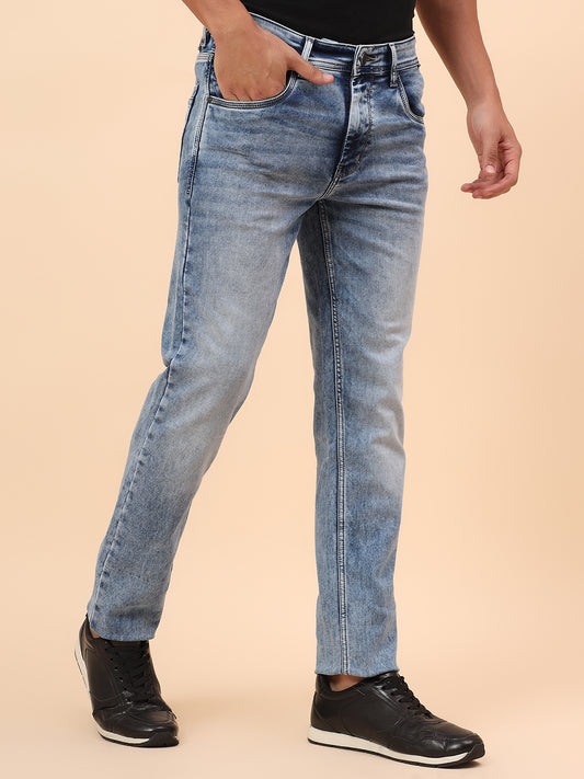 Denim Jeans for Men l Breathable & Soft with Color Fastness Straight Fit Cotton Blend Fabric Solid Pattern Button Closure