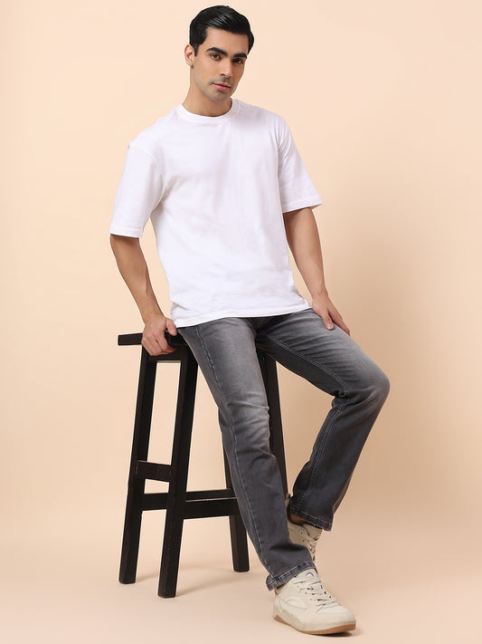 Denim Jeans for Men | Breathable & Soft with Color Fastness Straight Fit Cotton Blend Fabric Solid Pattern Button Closure