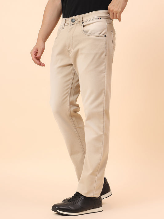 Denim Jeans for Men l Breathable & Soft with Color Fastness Straight Fit Cotton Blend Fabric Solid Pattern Button Closure