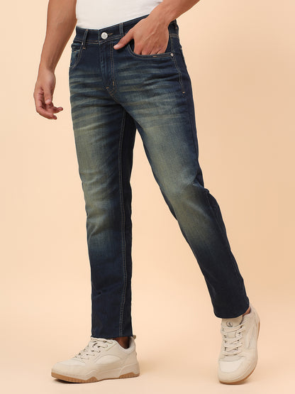 Denim Jeans for Men l Breathable & Soft with Color Fastness Straight Fit Cotton Blend Fabric Solid Pattern Button Closure