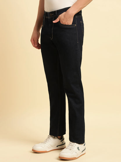 Denim Jeans for Men | Breathable & Soft with Color Fastness Straight Fit Cotton Fabric Solid Pattern Button Closure