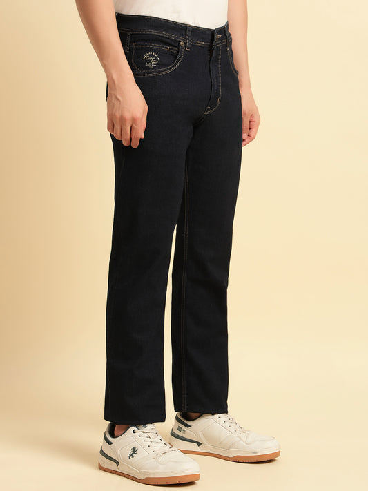 Denim Jeans for Men | Breathable & Soft with Color Fastness Straight Fit Cotton Fabric Solid Pattern Button Closure