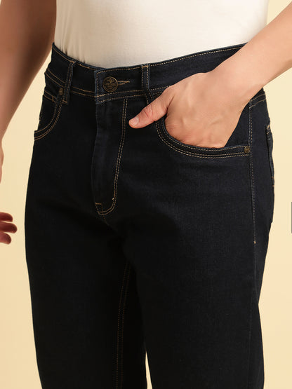 Denim Jeans for Men | Breathable & Soft with Color Fastness Straight Fit Cotton Fabric Solid Pattern Button Closure