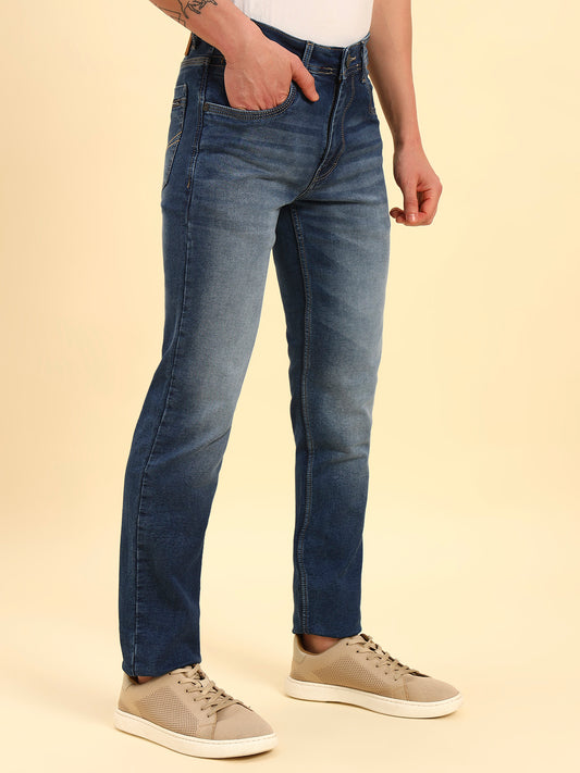 Denim Jeans for Men | Breathable & Soft with Color Fastness Slim Fit Cotton Fabric Solid Pattern Button Closure