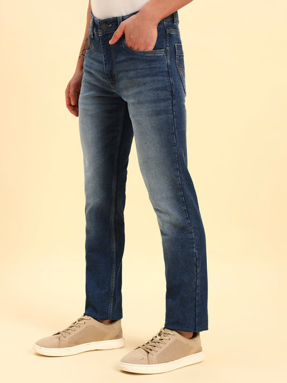 Denim Jeans for Men | Breathable & Soft with Color Fastness Slim Fit Cotton Fabric Solid Pattern Button Closure