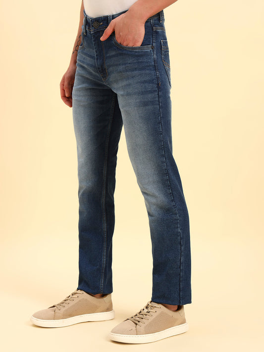 Denim Jeans for Men | Breathable & Soft with Color Fastness Slim Fit Cotton Fabric Solid Pattern Button Closure