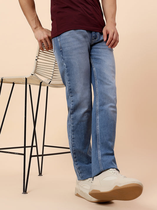 Denim Jeans for Men | Breathable & Soft with Color Fastness Straight Fit Cotton Blend Fabric Solid Pattern Button Closure