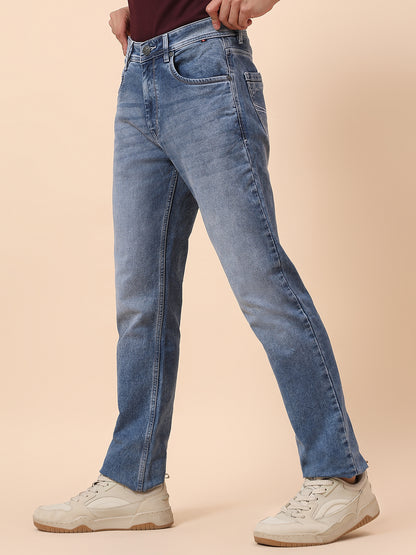 Denim Jeans for Men | Breathable & Soft with Color Fastness Straight Fit Cotton Blend Fabric Solid Pattern Button Closure