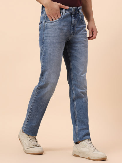 Denim Jeans for Men | Breathable & Soft with Color Fastness Straight Fit Cotton Blend Fabric Solid Pattern Button Closure