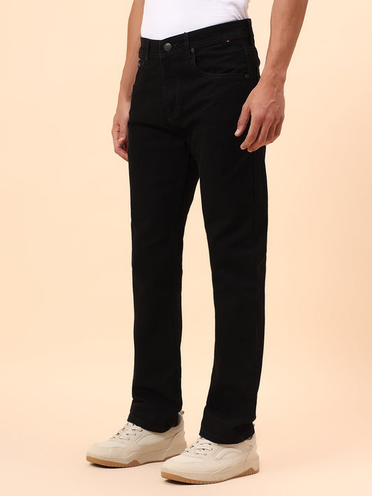 Denim Jeans for Men l Breathable & Soft with Color Fastness Straight Fit Cotton Blend Fabric Solid Pattern Button Closure