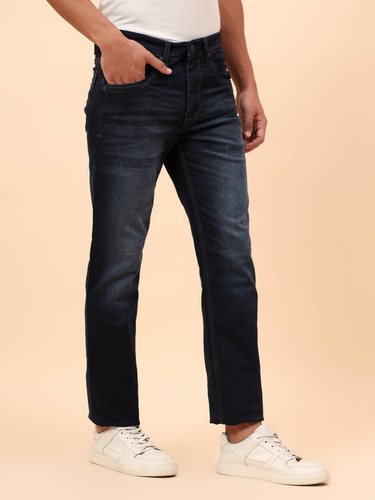 Denim Jeans for Men l Breathable & Soft with Color Fastness Straight Fit Cotton Blend Fabric Solid Pattern Button Closure