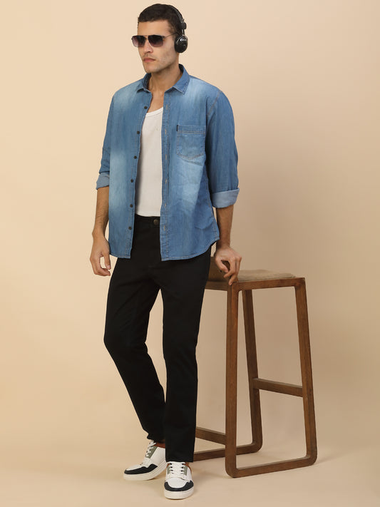 Denim Jeans for Men | Breathable & Soft with Color Fastness Slim Fit Poly Cotton Fabric Solid Pattern Button Closure