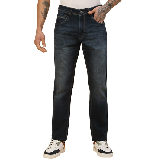 Denim Jeans for Men | Breathable & Soft with Color Fastness Straight Fit Poly Cotton Fabric Solid Pattern Button Closure