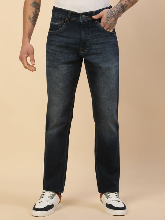Denim Jeans for Men | Breathable & Soft with Color Fastness Straight Fit Poly Cotton Fabric Solid Pattern Button Closure