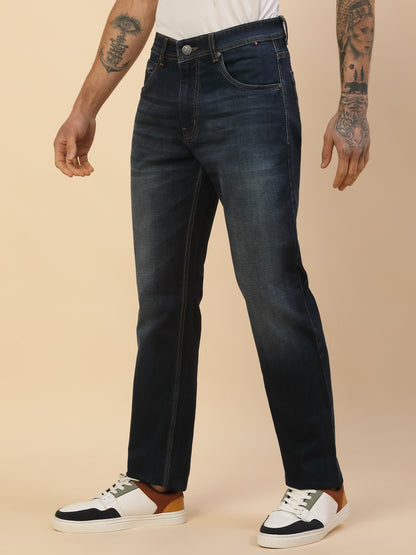 Denim Jeans for Men | Breathable & Soft with Color Fastness Straight Fit Poly Cotton Fabric Solid Pattern Button Closure