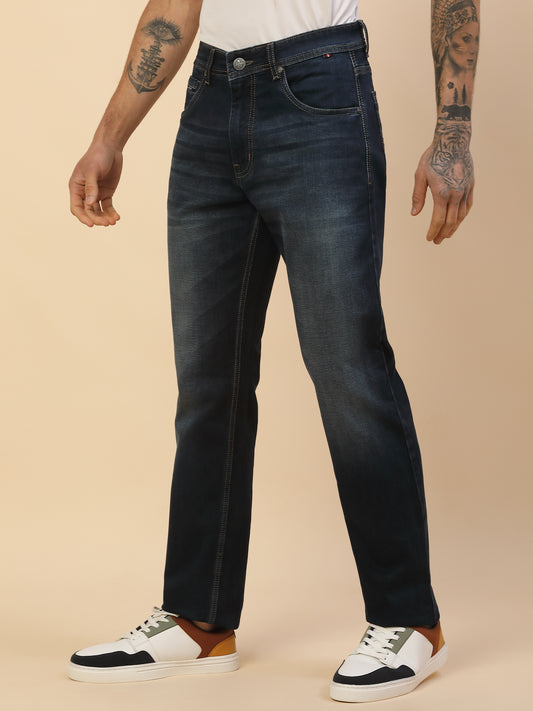 Denim Jeans for Men | Breathable & Soft with Color Fastness Straight Fit Poly Cotton Fabric Solid Pattern Button Closure