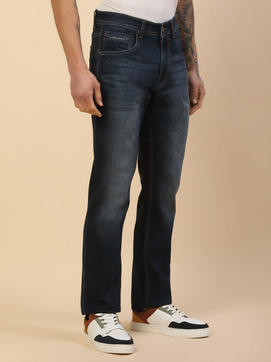 Denim Jeans for Men | Breathable & Soft with Color Fastness Straight Fit Poly Cotton Fabric Solid Pattern Button Closure