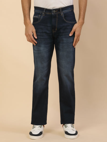 Denim Jeans for Men | Breathable & Soft with Color Fastness Straight Fit Poly Cotton Fabric Solid Pattern Button Closure