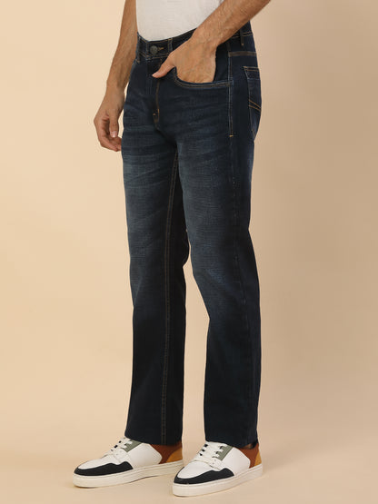 Denim Jeans for Men | Breathable & Soft with Color Fastness Straight Fit Poly Cotton Fabric Solid Pattern Button Closure