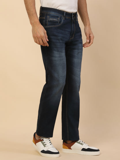 Denim Jeans for Men | Breathable & Soft with Color Fastness Straight Fit Poly Cotton Fabric Solid Pattern Button Closure