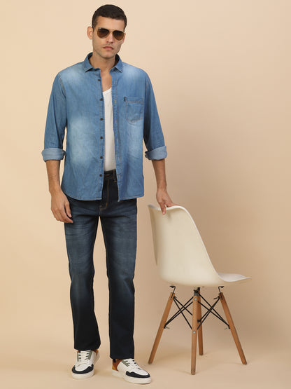 Denim Jeans for Men | Breathable & Soft with Color Fastness Straight Fit Poly Cotton Fabric Solid Pattern Button Closure