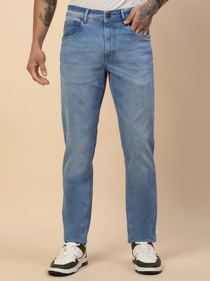 Denim Jeans for Men | Breathable & Soft with Color Fastness Slim Fit Poly Cotton Fabric Solid Pattern Button Closure