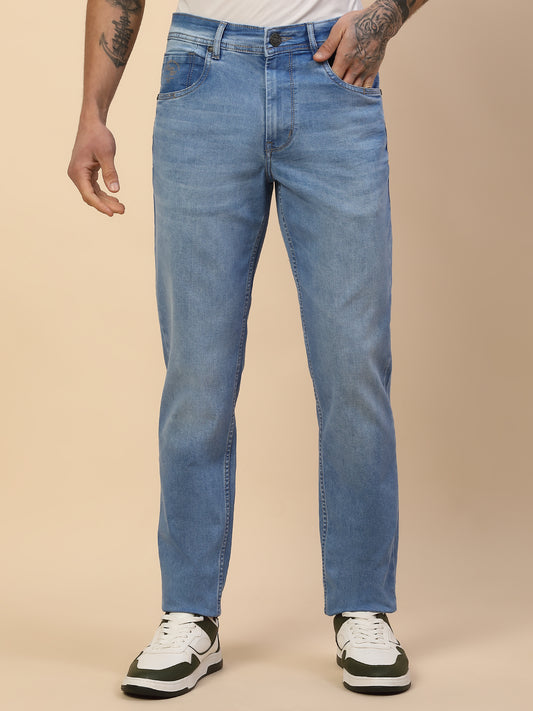 Denim Jeans for Men | Breathable & Soft with Color Fastness Slim Fit Poly Cotton Fabric Solid Pattern Button Closure